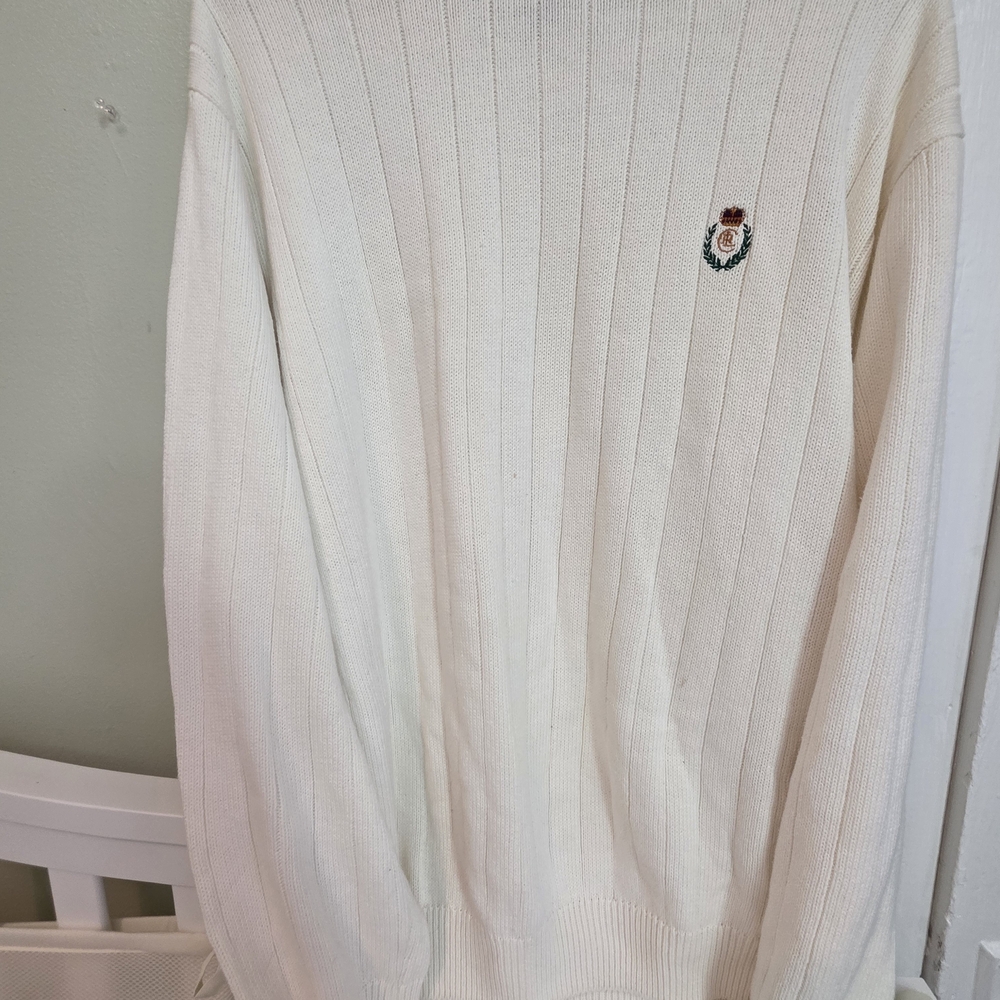 Vintage Ralph Lauren Cream Ribbed Crewneck Sweater with Crest Logo